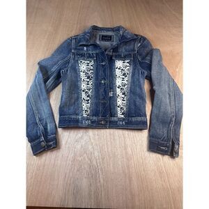 Rue21 Girls M (10-12) / Juniors M Denim Jacket Lace Distressed Y2K Jean Jacket